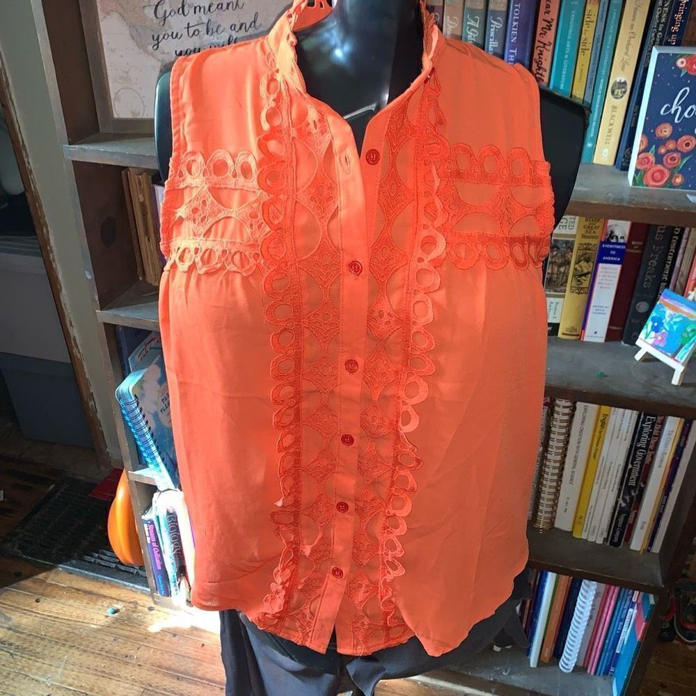 Alice Blue Stitchfix orange boho sleeveless S grandmillennial blouse